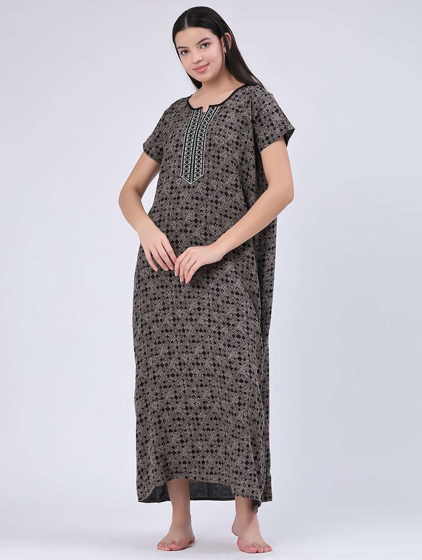 Women Printed Short Sleeves Nighty - 22353965 -  Standard Image - 2