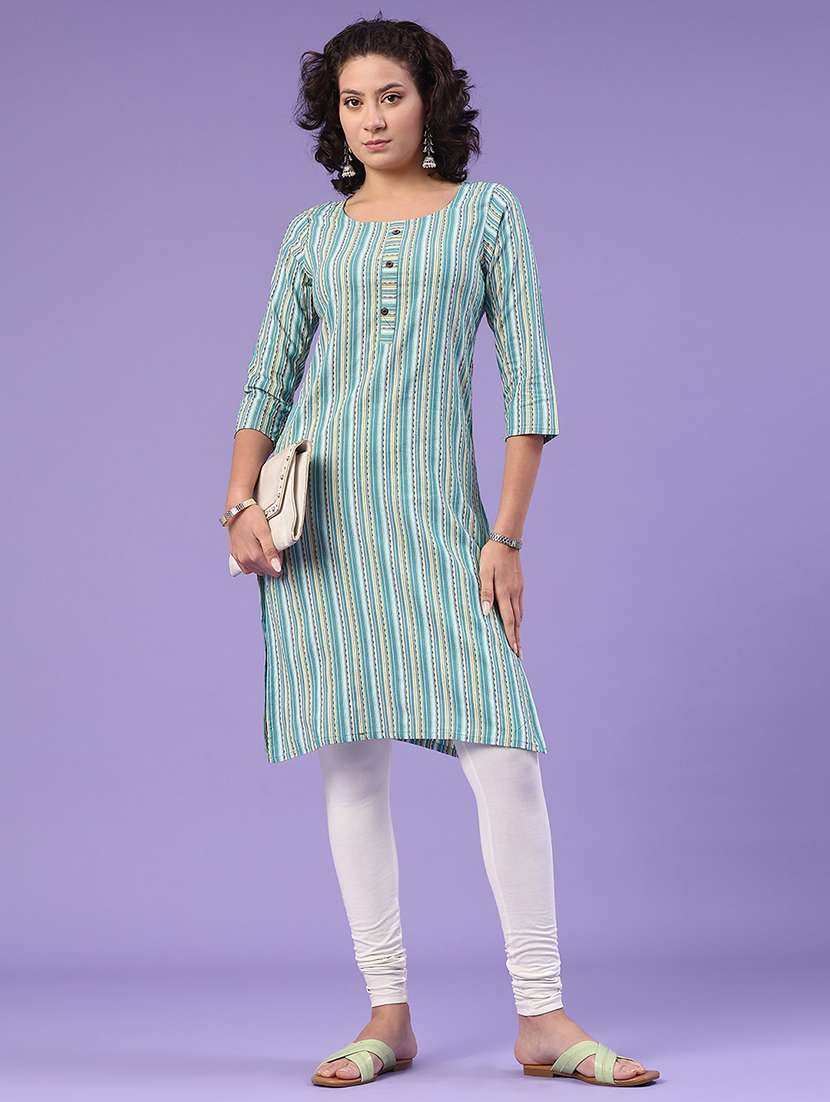 women green cotton straight kurta - 22353997 -  Standard Image - 2
