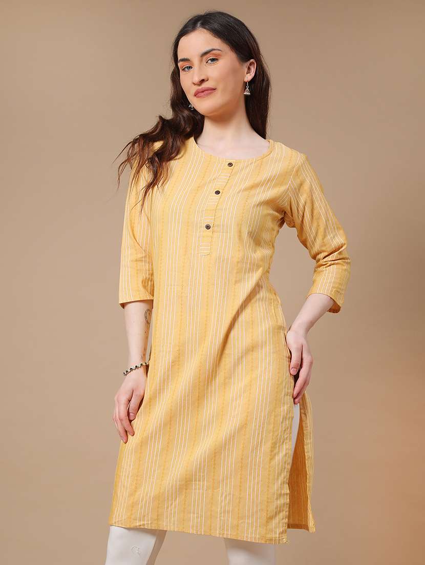 women yellow cotton straight kurta - 22353998 -  Standard Image - 2