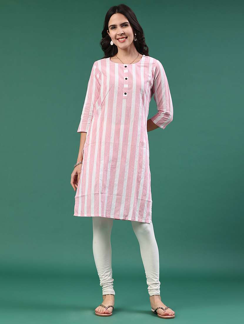 women pink cotton straight kurta