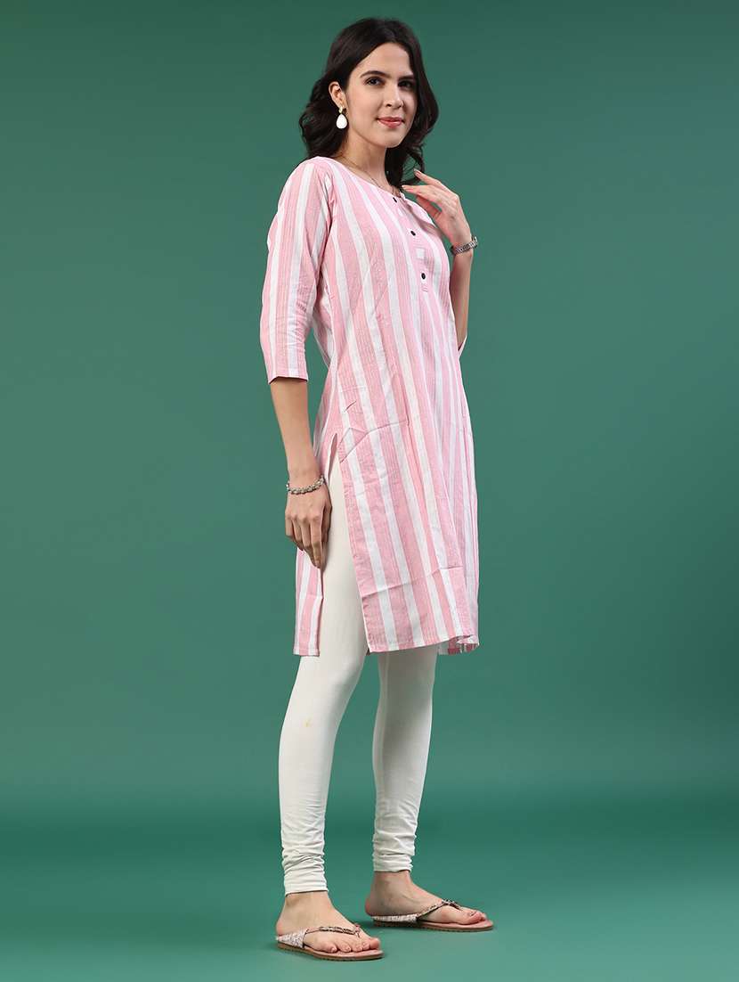 women pink cotton straight kurta - 22354000 -  Standard Image - 2