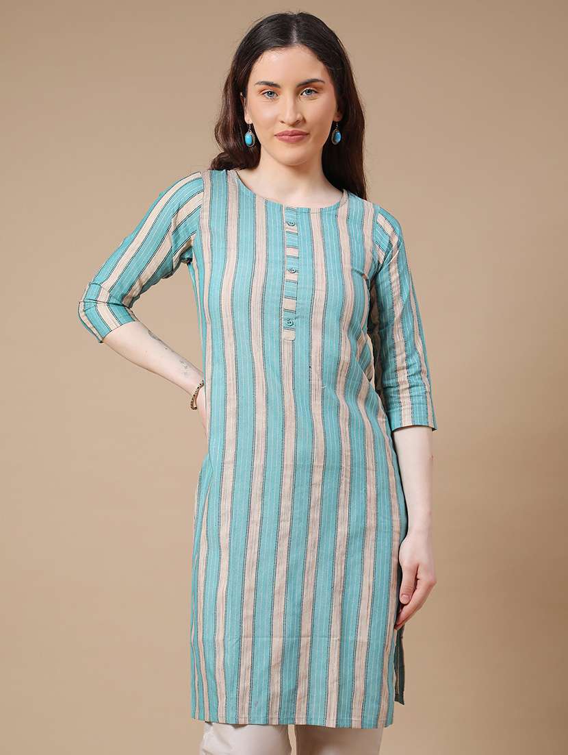 women green cotton straight kurta