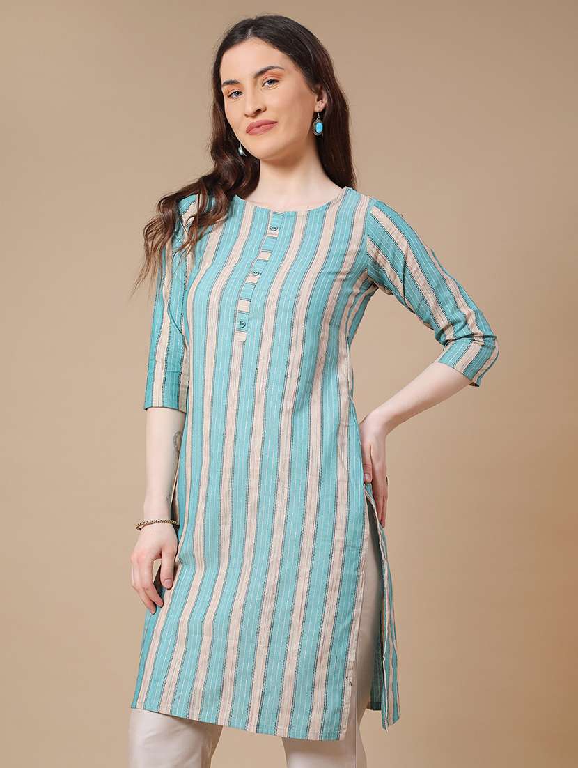 women green cotton straight kurta - 22354001 -  Standard Image - 2