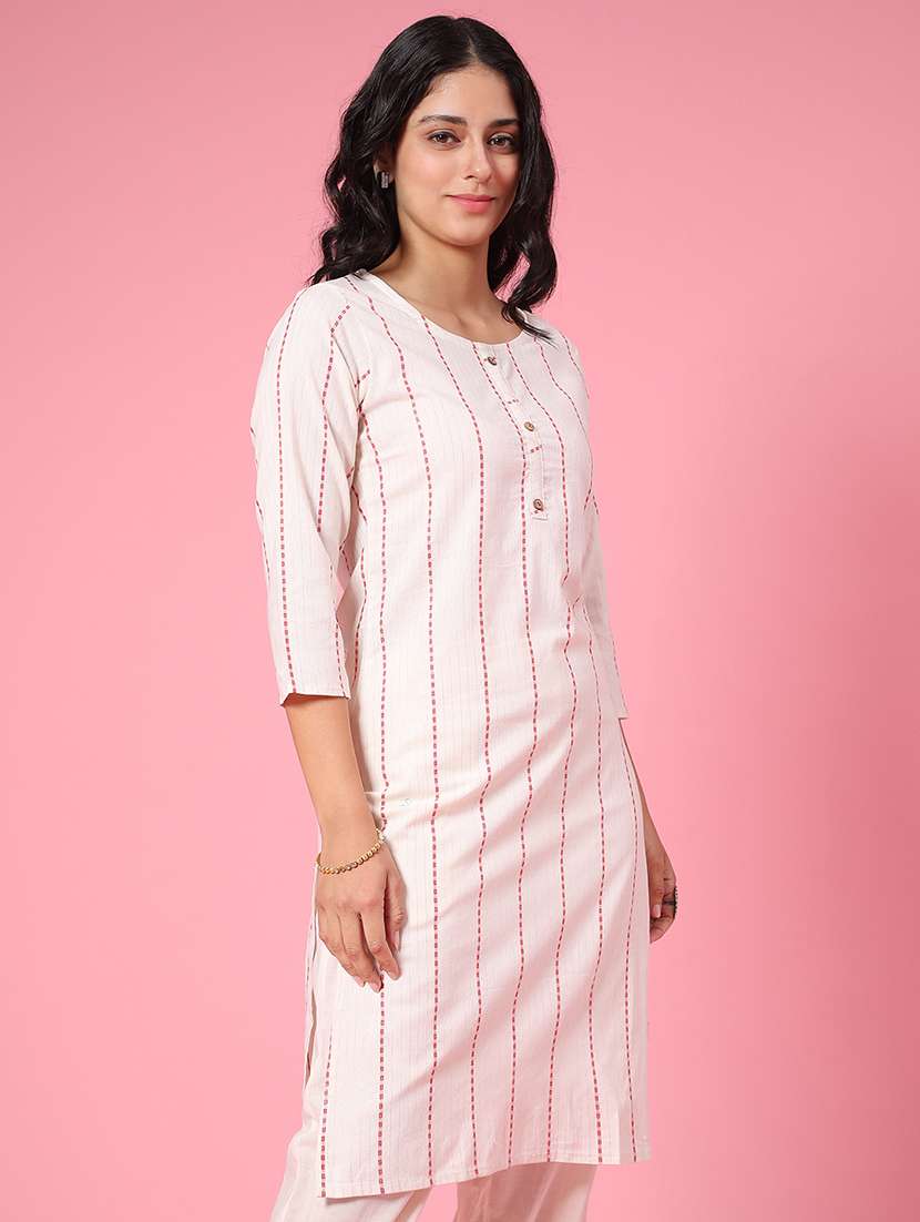 Women White Cotton Straight Kurta - 22354003 -  Standard Image - 2