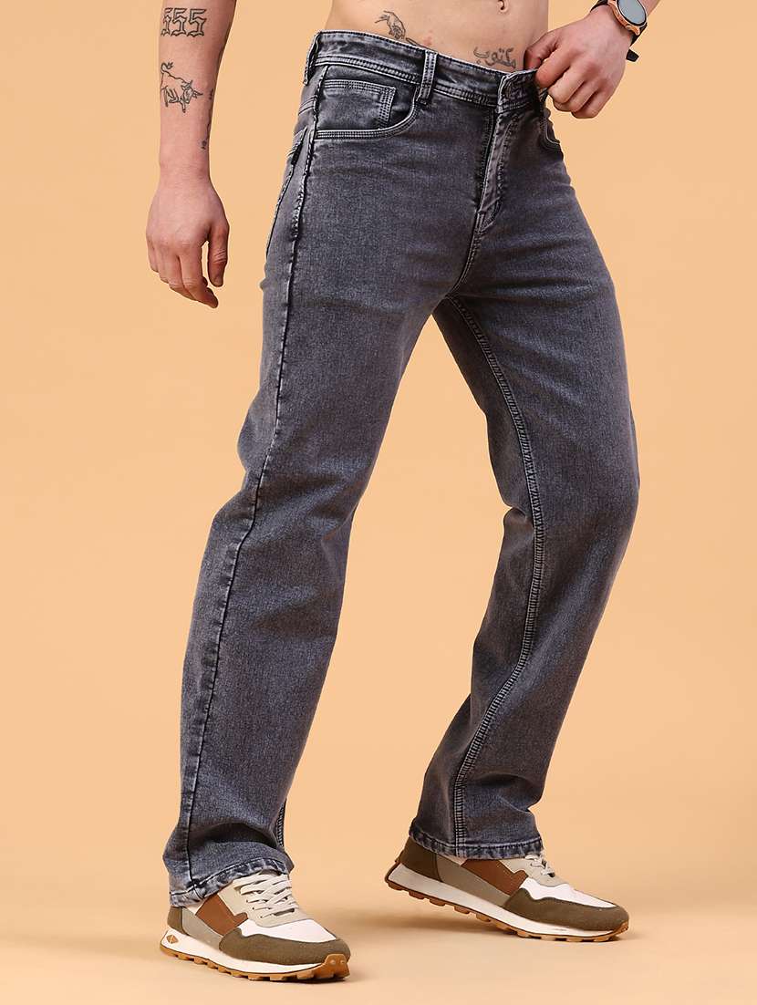 men plain mid rise full length straight jeans - 22354109 -  Standard Image - 2