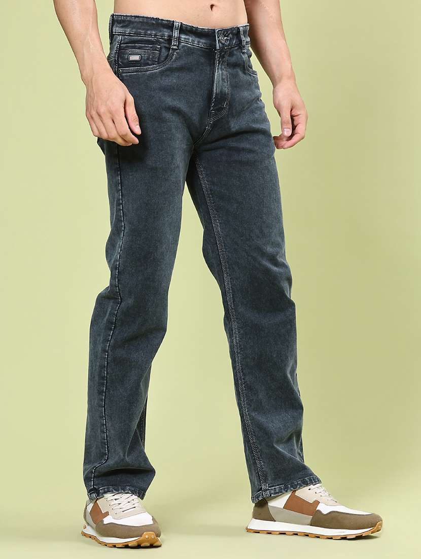 men plain mid rise full length straight jeans