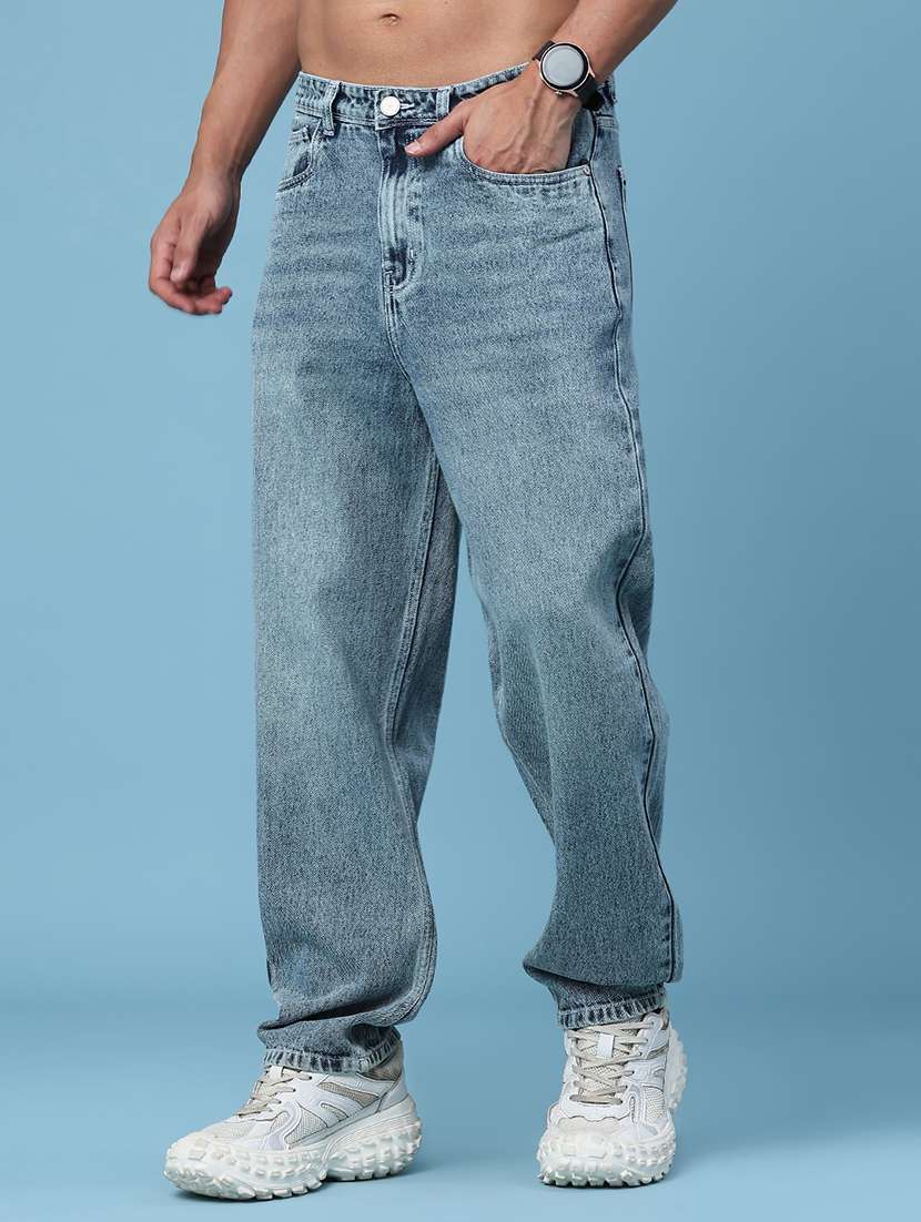 men washed mid rise full length baggy jeans - 22354143 -  Standard Image - 2