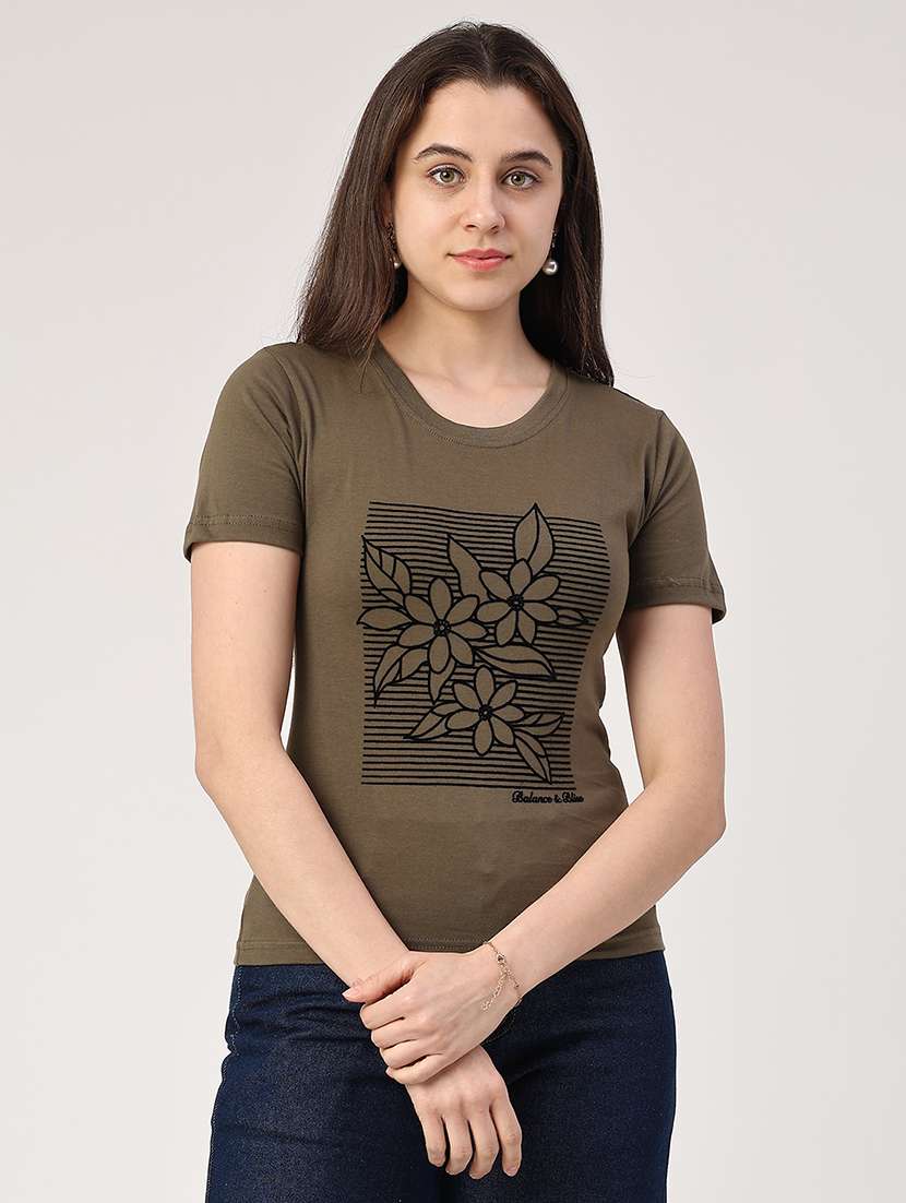 women printed round neck regular t-shirt