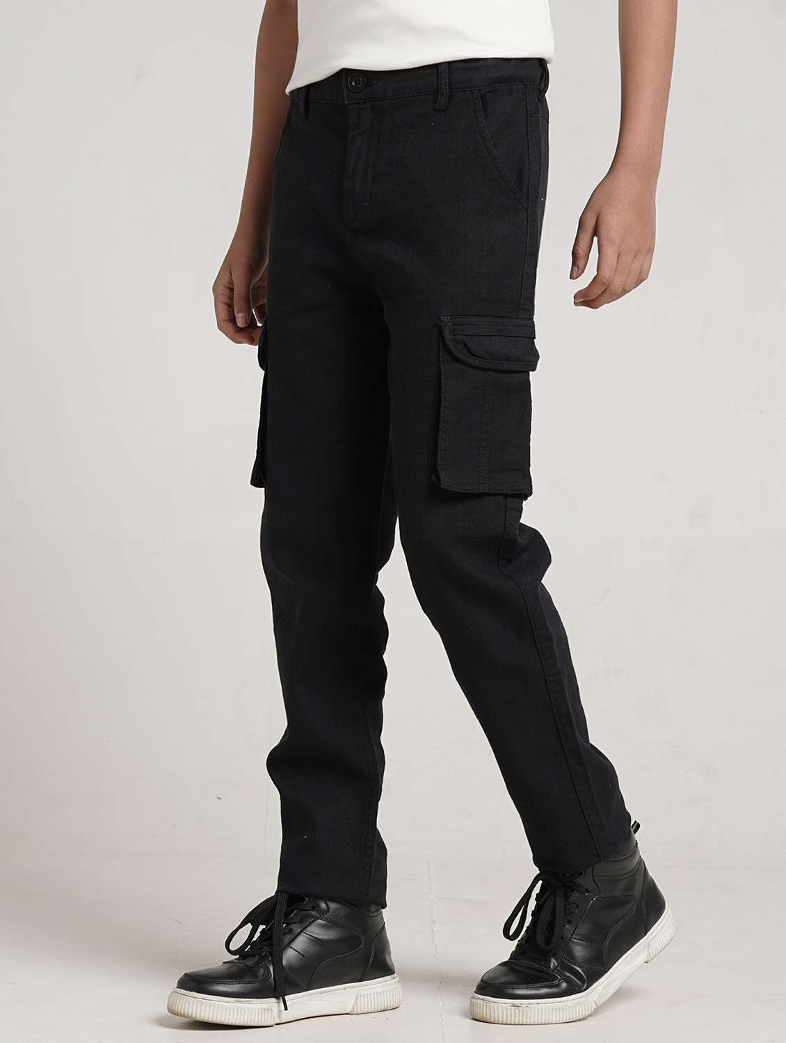 boys solid mid rise relaxed fit cargo - 22354290 -  Standard Image - 2