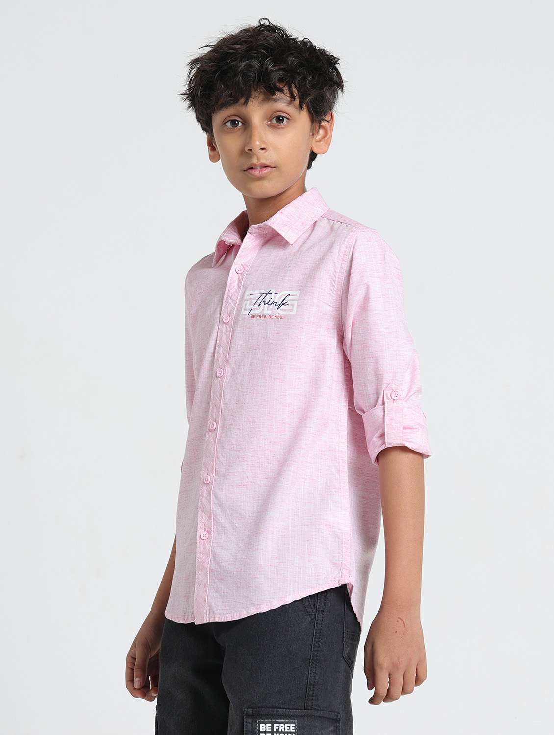 boys solid collared roll up sleeve shirt - 22354301 -  Standard Image - 2