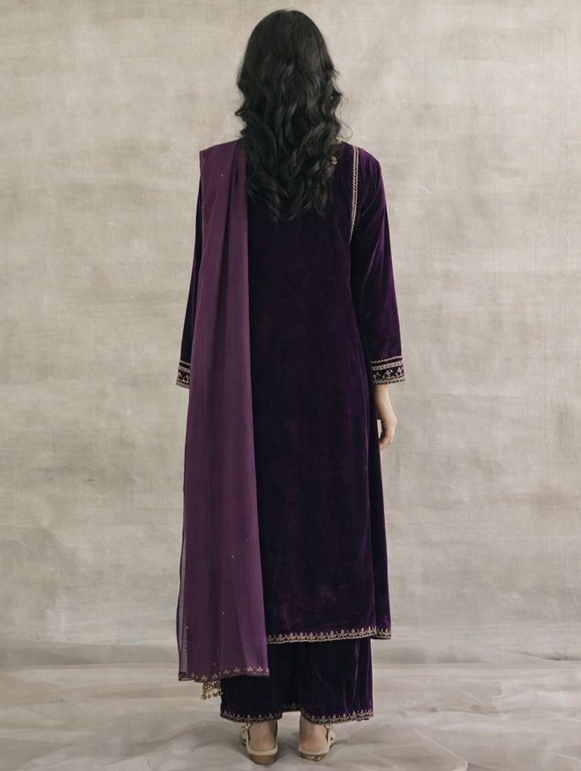 women solid with work long sleeve kurta pant with dupatta set - 22354327 -  Standard Image - 2