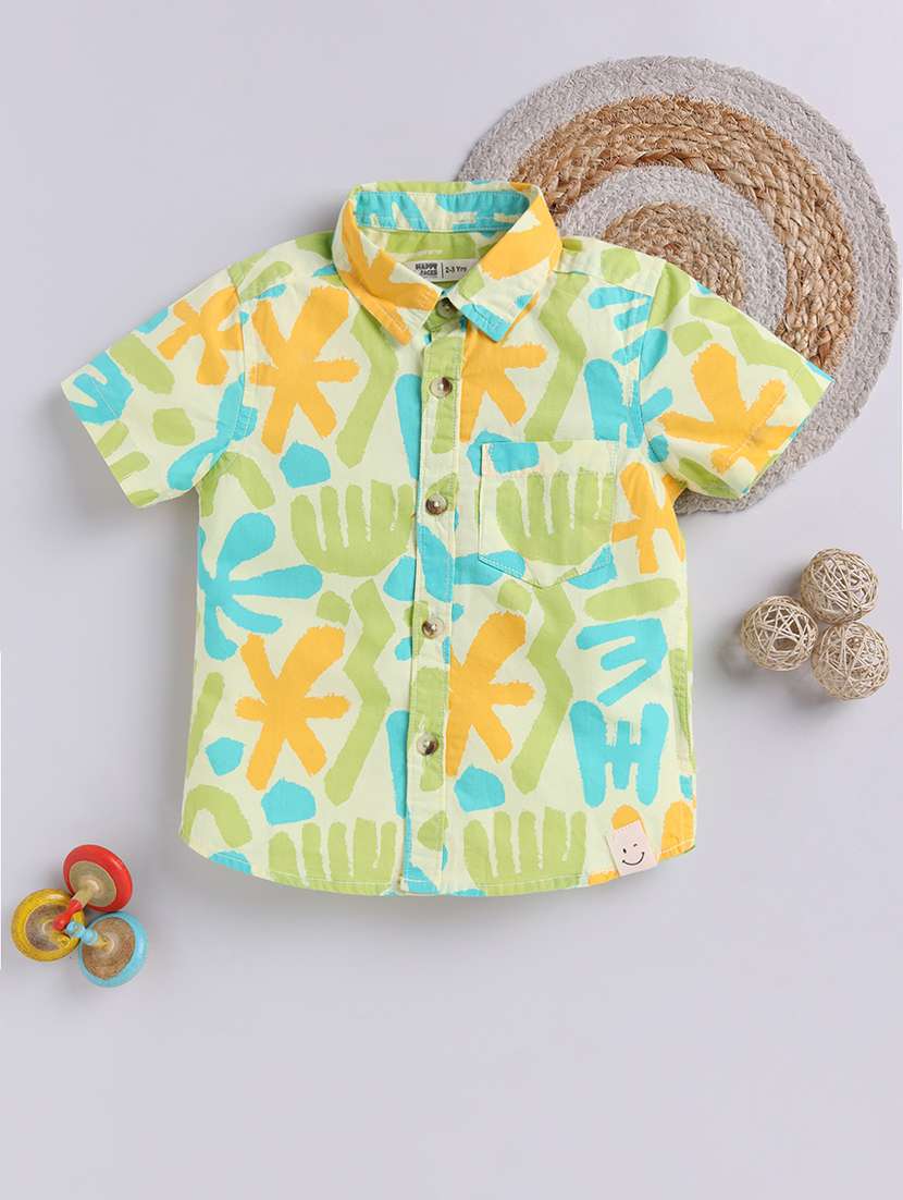 boys printed collared short sleeve shirt