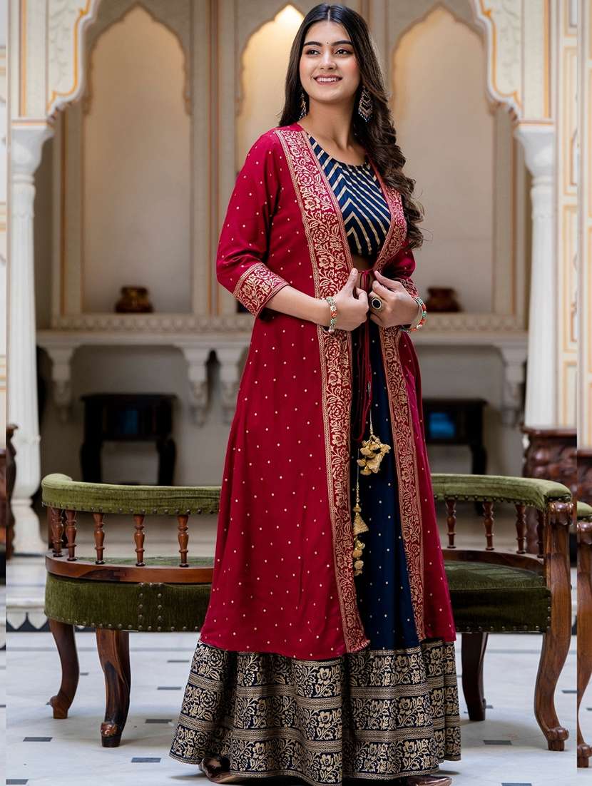 women printed skirt top with shrug set  - 22354520 -  Standard Image - 2