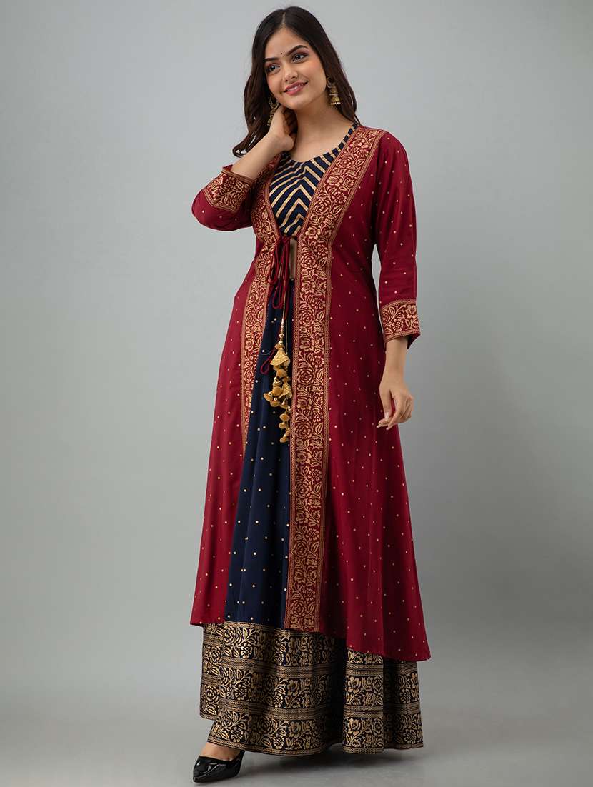 women printed skirt top with shrug set  - 22354523 -  Standard Image - 2