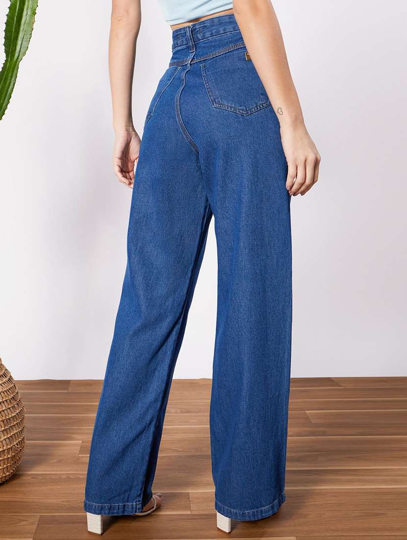 women solid high rise wide leg jeans - 22354525 -  Standard Image - 2