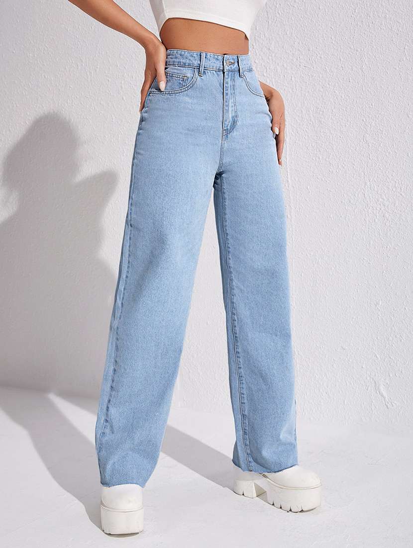 women solid high rise straight jeans - 22354527 -  Standard Image - 2