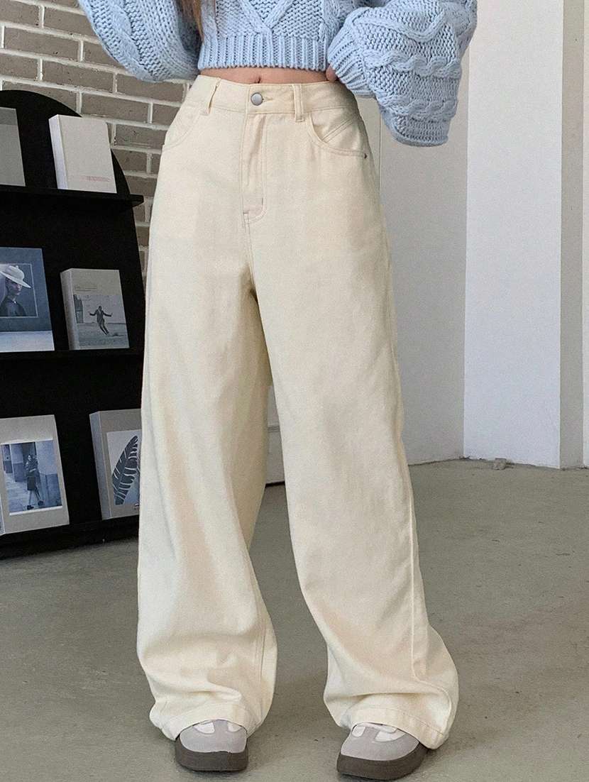 women solid high rise baggy jeans - 22354528 -  Standard Image - 2