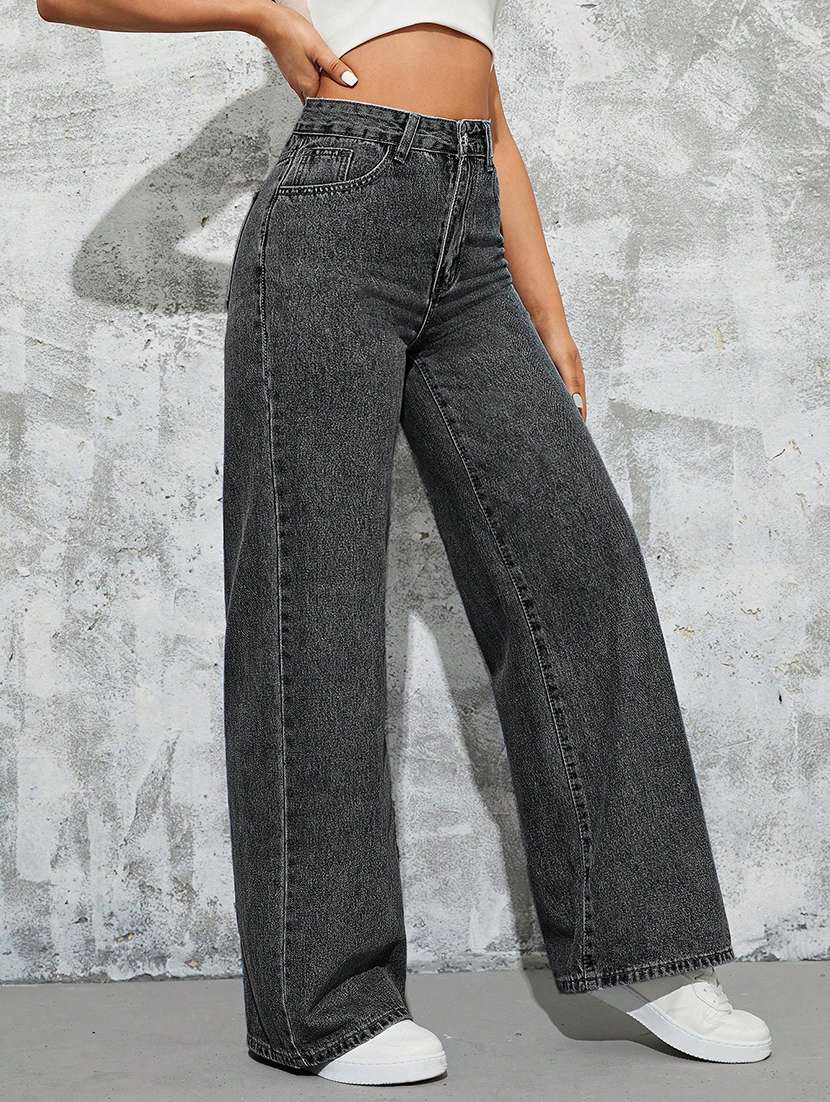 women solid high rise wide leg jeans - 22354530 -  Standard Image - 2