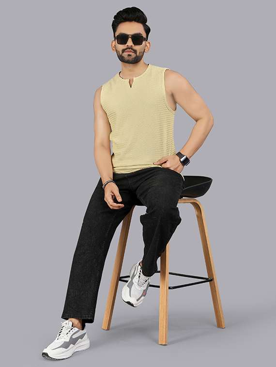 Men Textured Sleeveless T-shirt - 22354566 -  Standard Image - 2