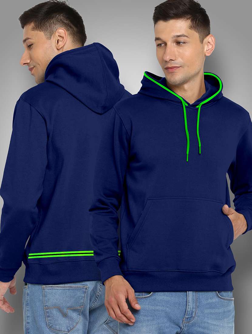 men solid long sleeve hooded sweatshirt