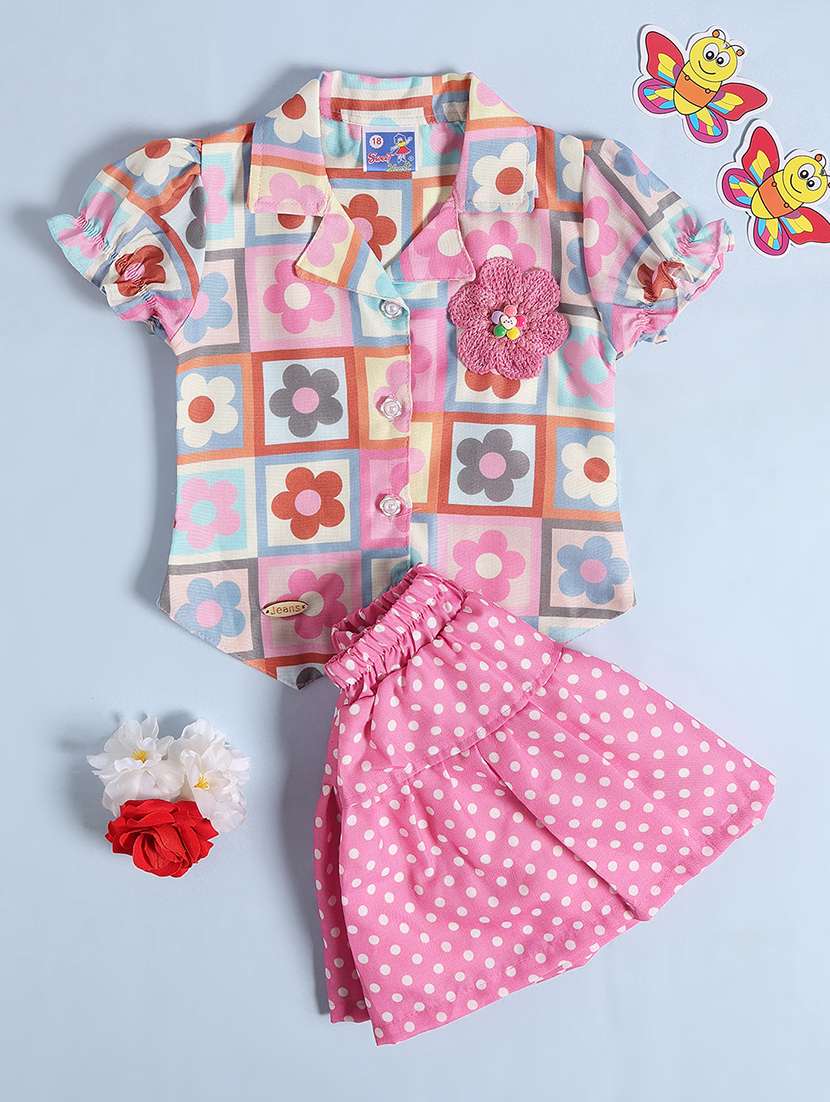 pink cotton skirt & top set coord - 22355907 -  Standard Image - 2