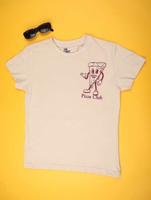Kids Beige Cotton Blend T Shirt