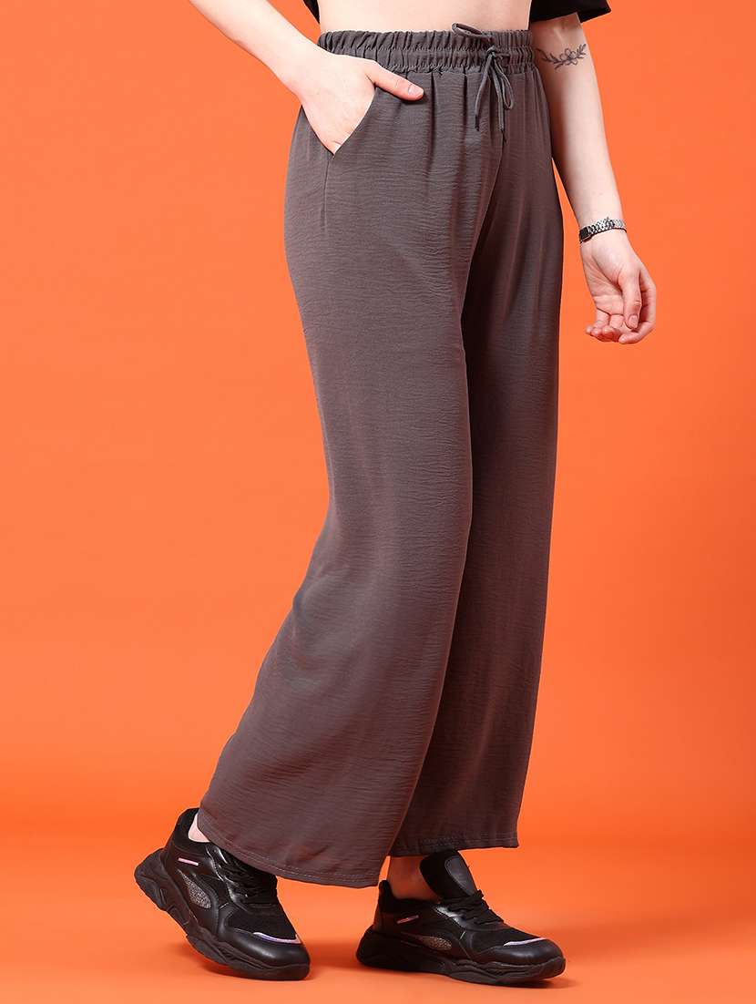 women solid mid rise straight palazzo