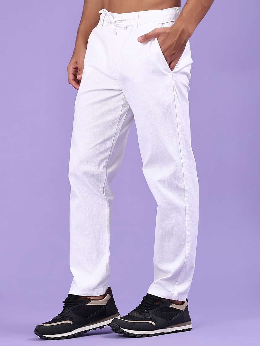 men solid mid rise regular fit casual trouser