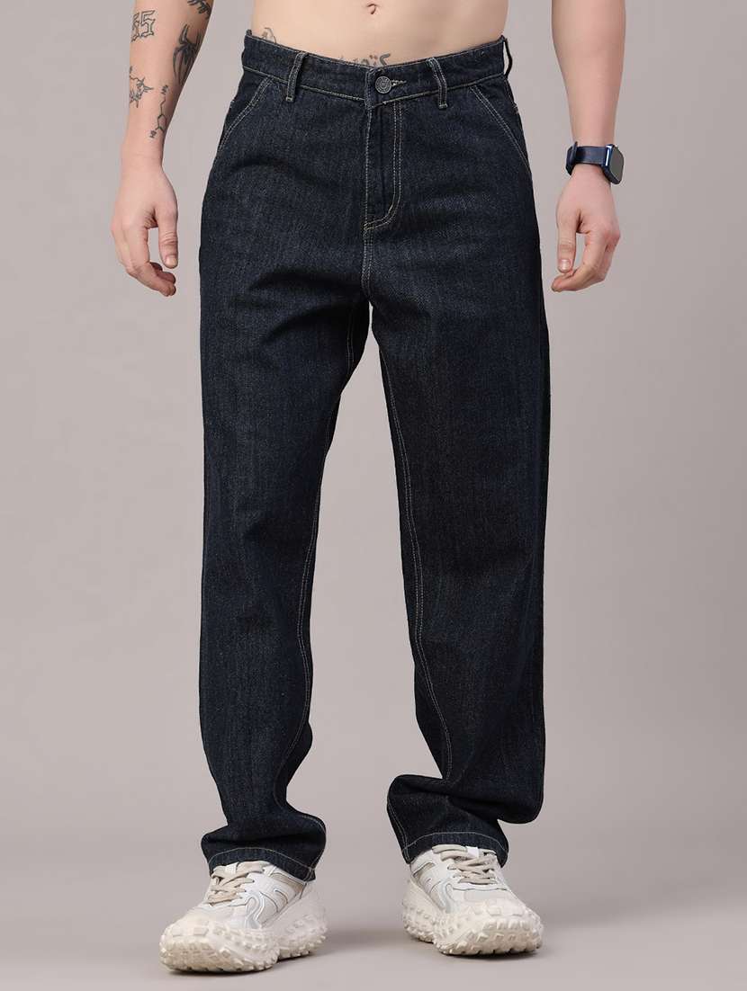 men plain mid rise full length relaxed fit jeans