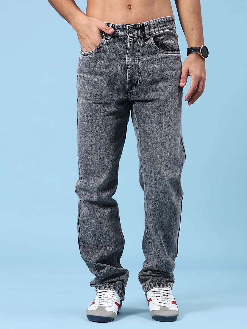 men plain mid rise full length straight jeans