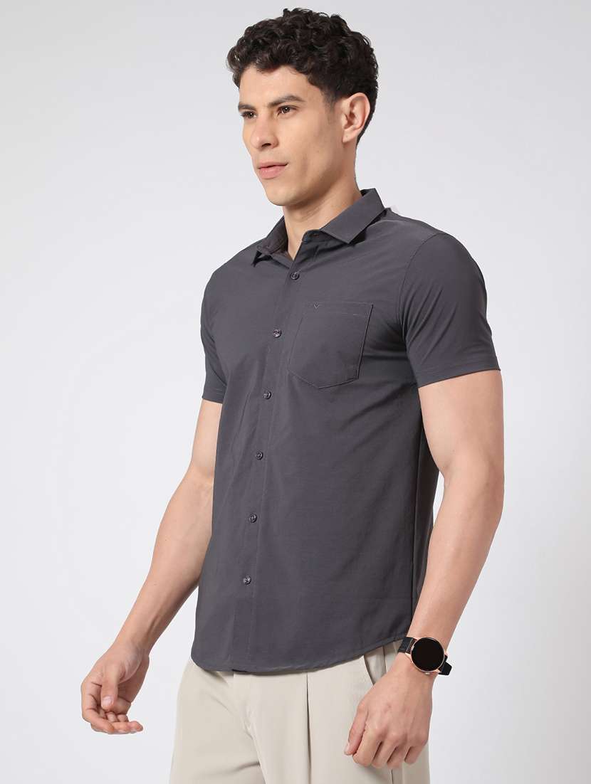 men solid short sleeve slim fit casual shirt - 22356122 -  Standard Image - 2