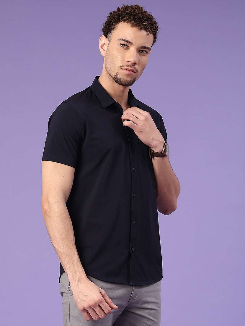 men solid short sleeve slim fit casual shirt - 22356126 -  Standard Image - 2