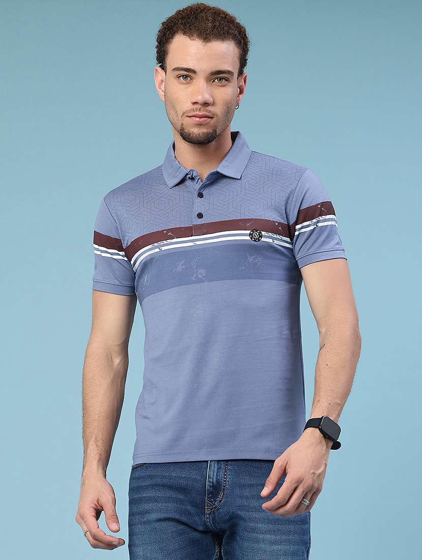 men printed short sleeve slim fit polo t-shirt