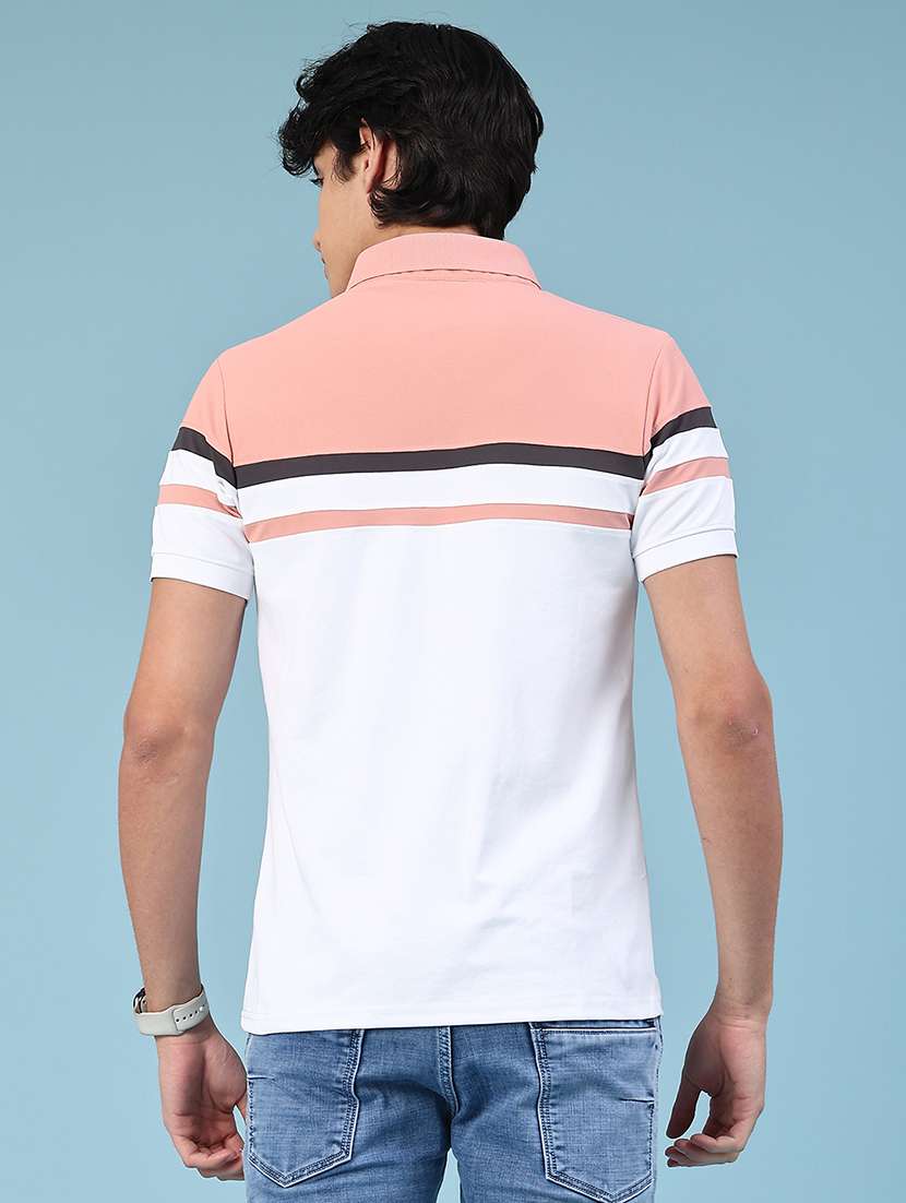 Peach Cotton Blend Plain Polo Tshirt - 22356233 -  Standard Image - 2