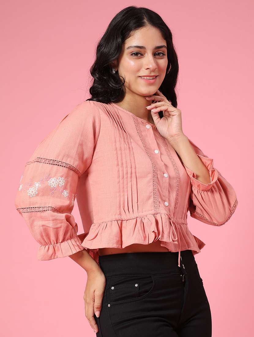 women solid puff sleeve top - 22356245 -  Standard Image - 2