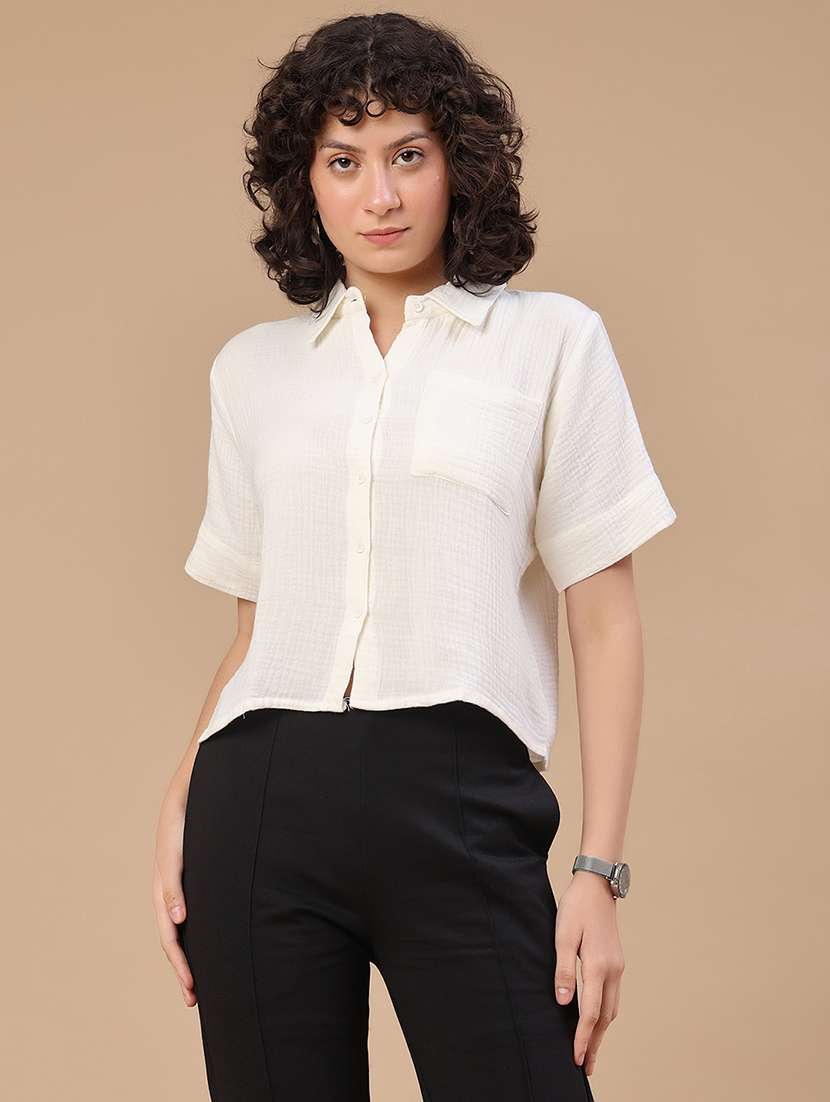 women solid collared regular shirt - 22356249 -  Standard Image - 2