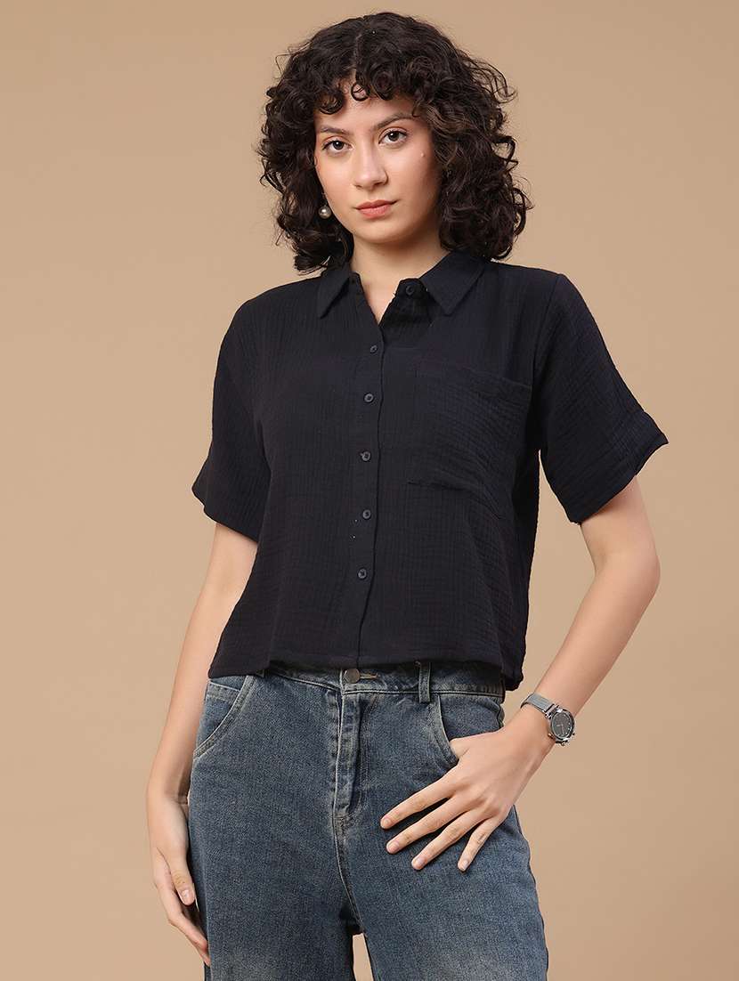 women solid collared regular shirt - 22356250 -  Standard Image - 2