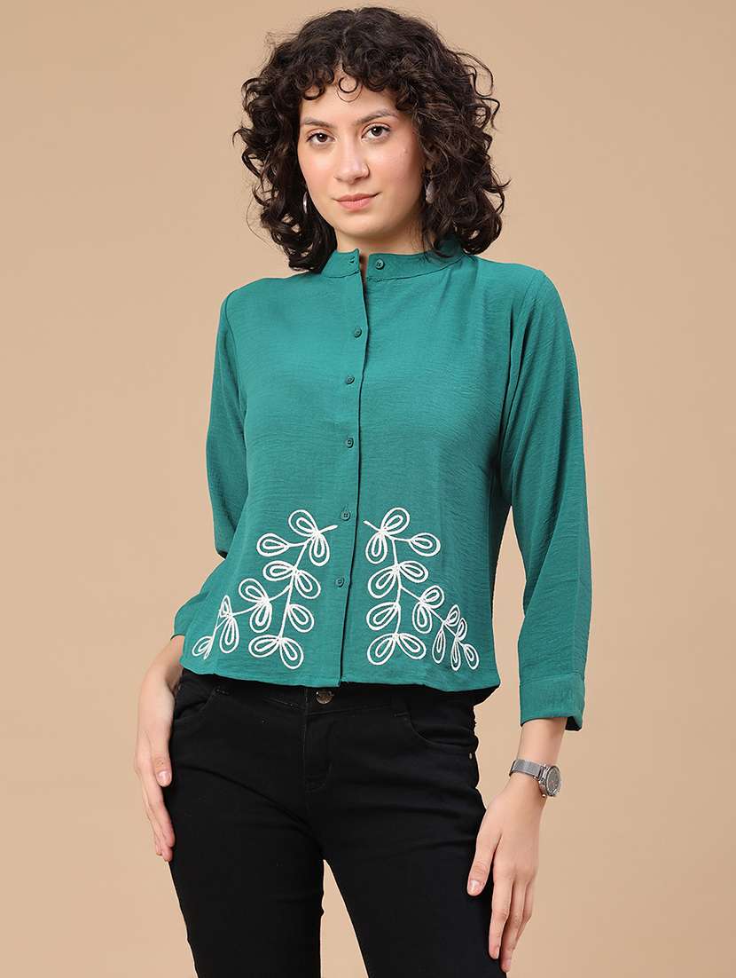 women embroidered mandarin neck regular shirt - 22356251 -  Standard Image - 2