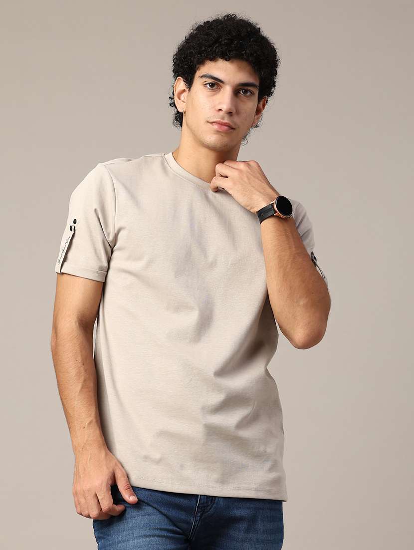 grey cotton blend plain tshirt