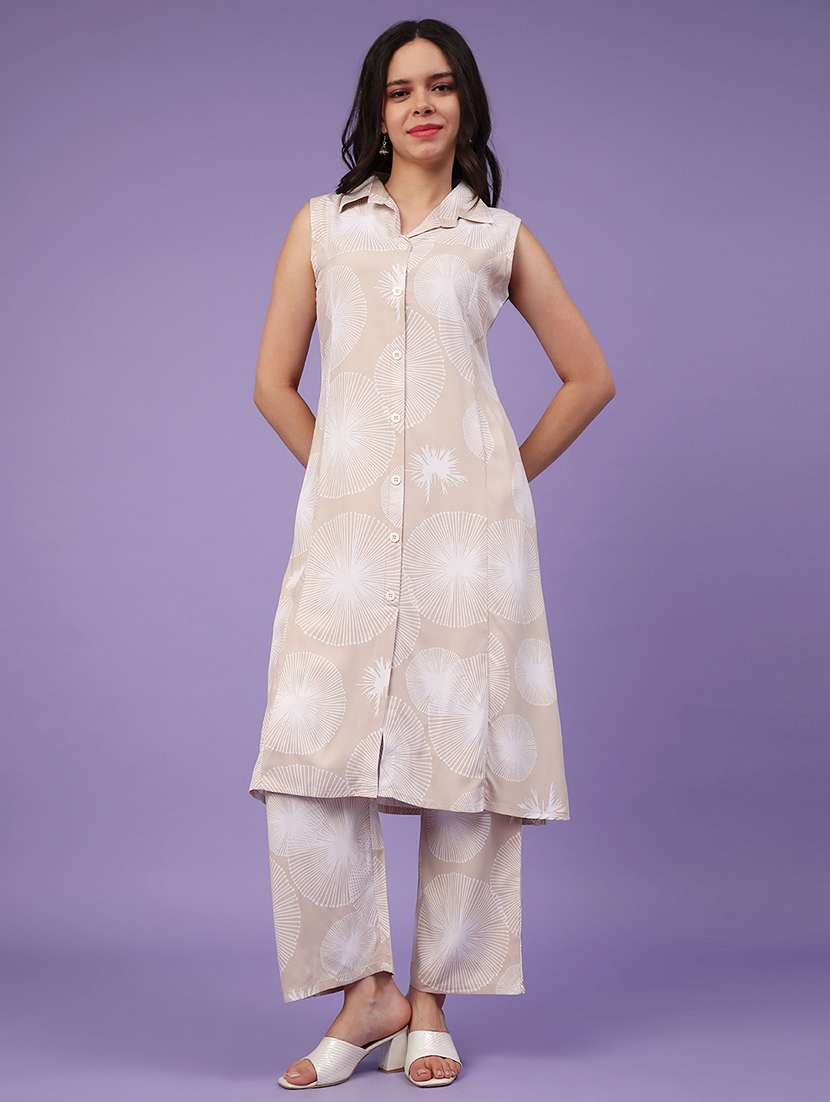 beige rayon top and trouser set coord - 22356274 -  Standard Image - 2
