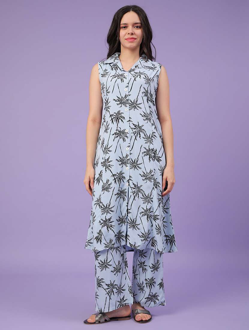 blue rayon top and trouser set coord - 22356294 -  Standard Image - 2