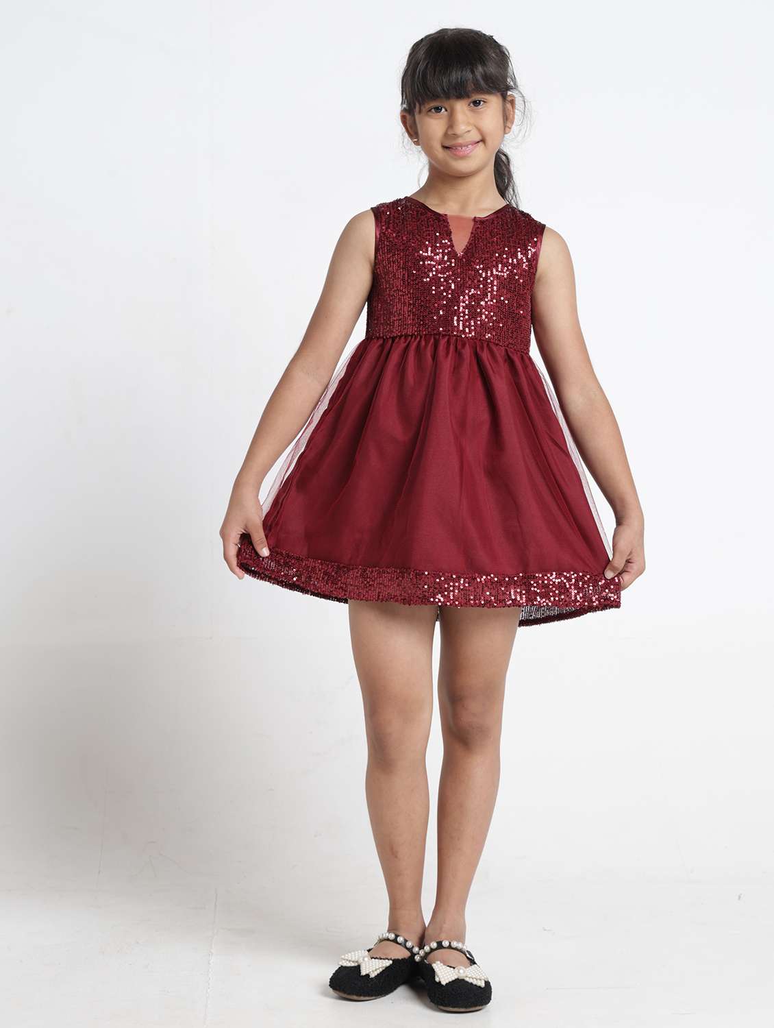 girls sequined sleeveless fit & flare dress