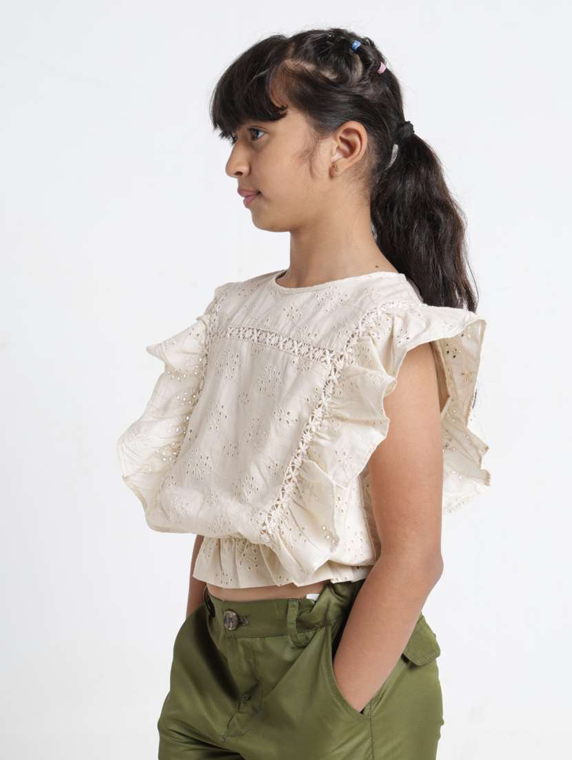 girls self designed ruffle sleeve blouson top - 22356443 -  Standard Image - 2