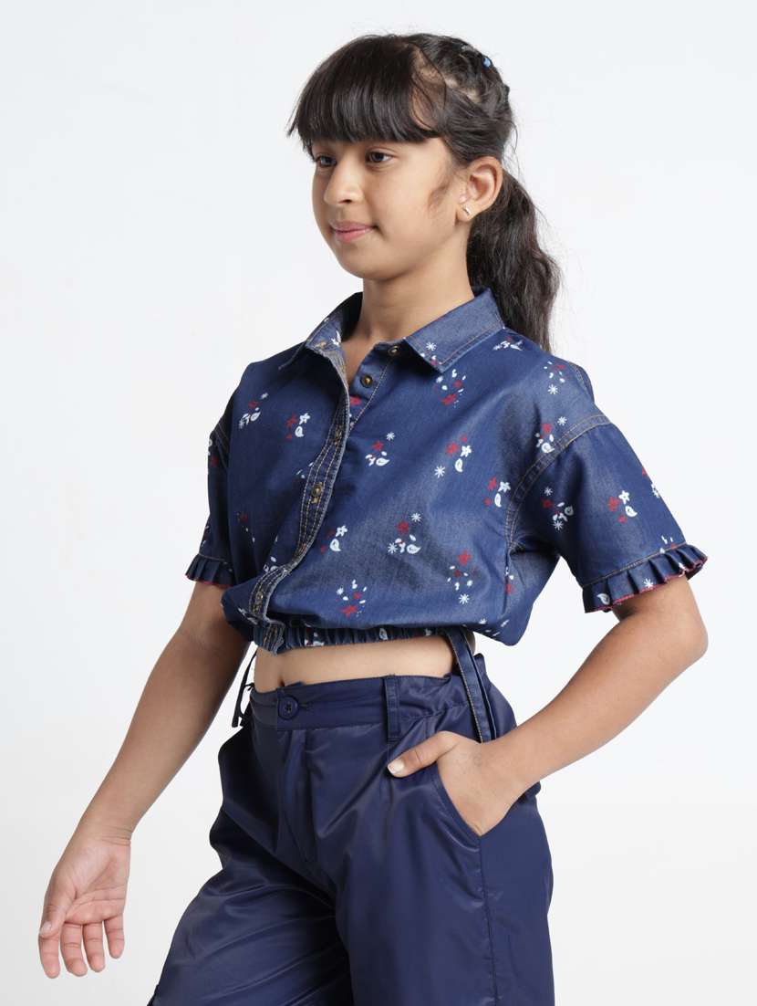 girls printed collared short sleeve crop top - 22356445 -  Standard Image - 2