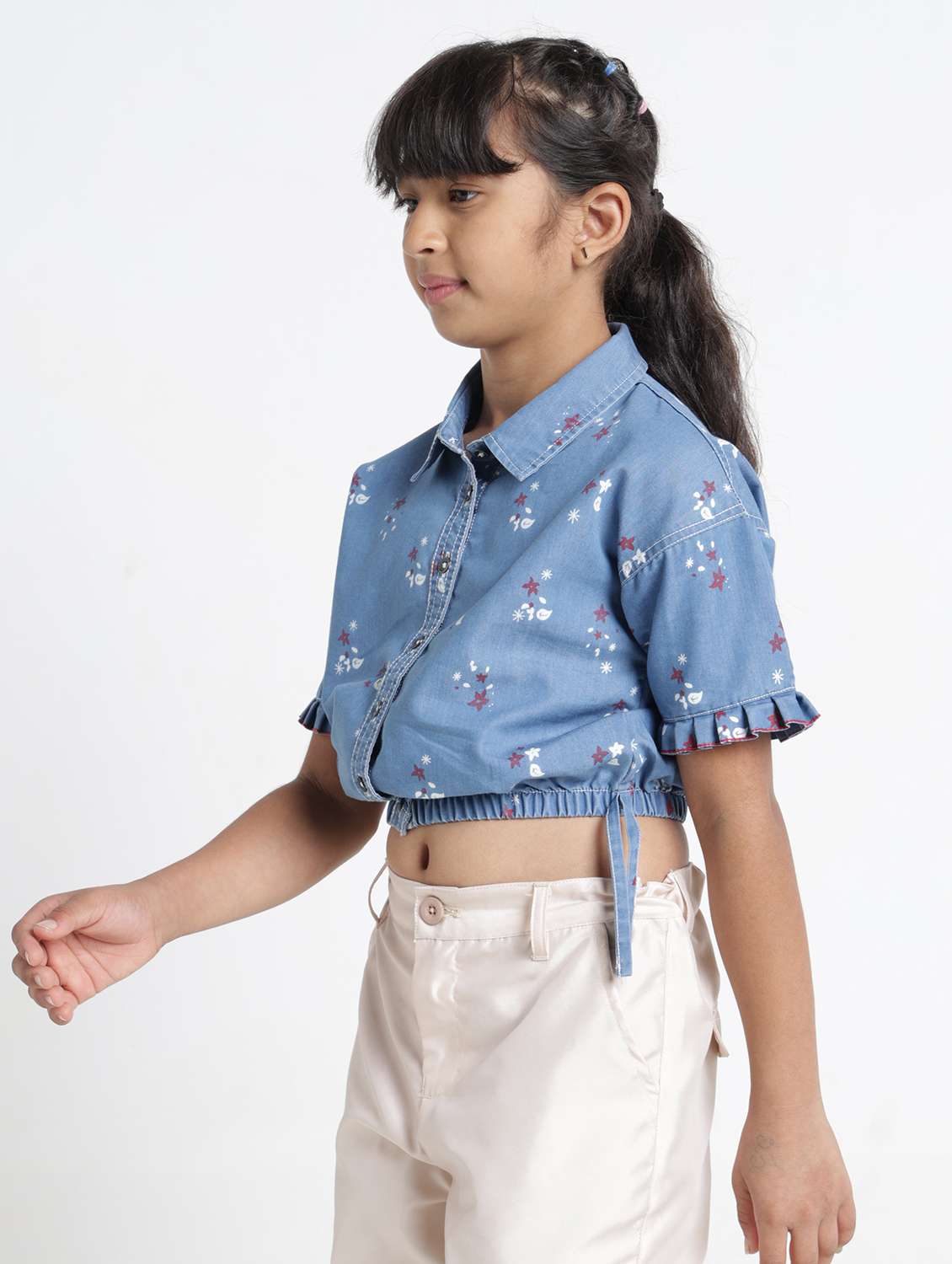girls printed collared short sleeve crop top - 22356446 -  Standard Image - 2