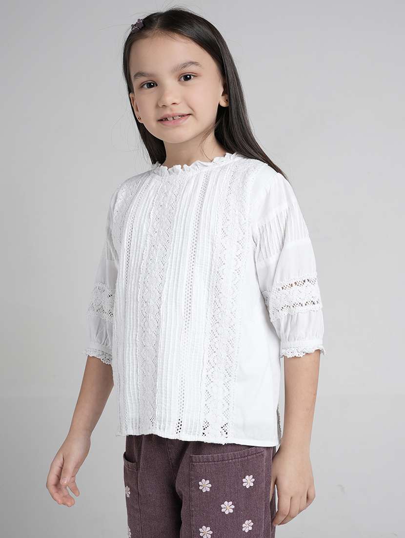 girls self designed three quarter sleevev top - 22356449 -  Standard Image - 2