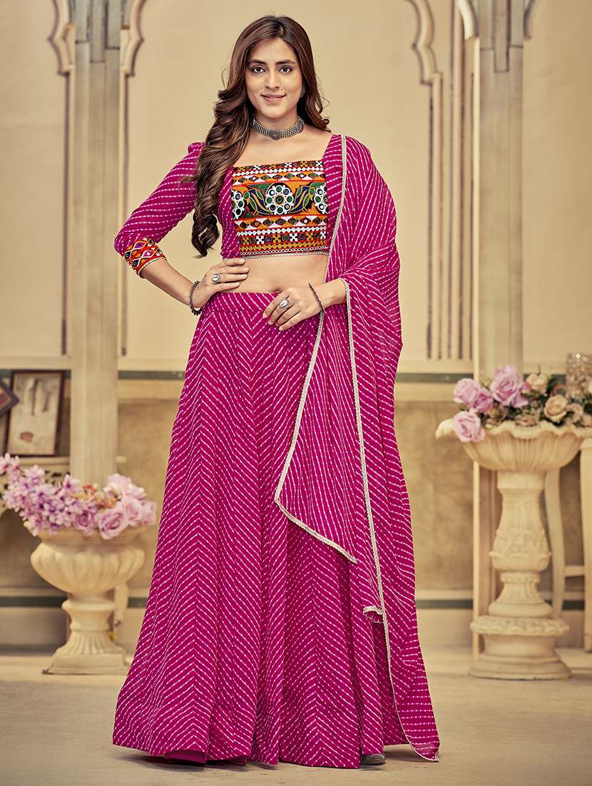 women printed flared stitched lehenga