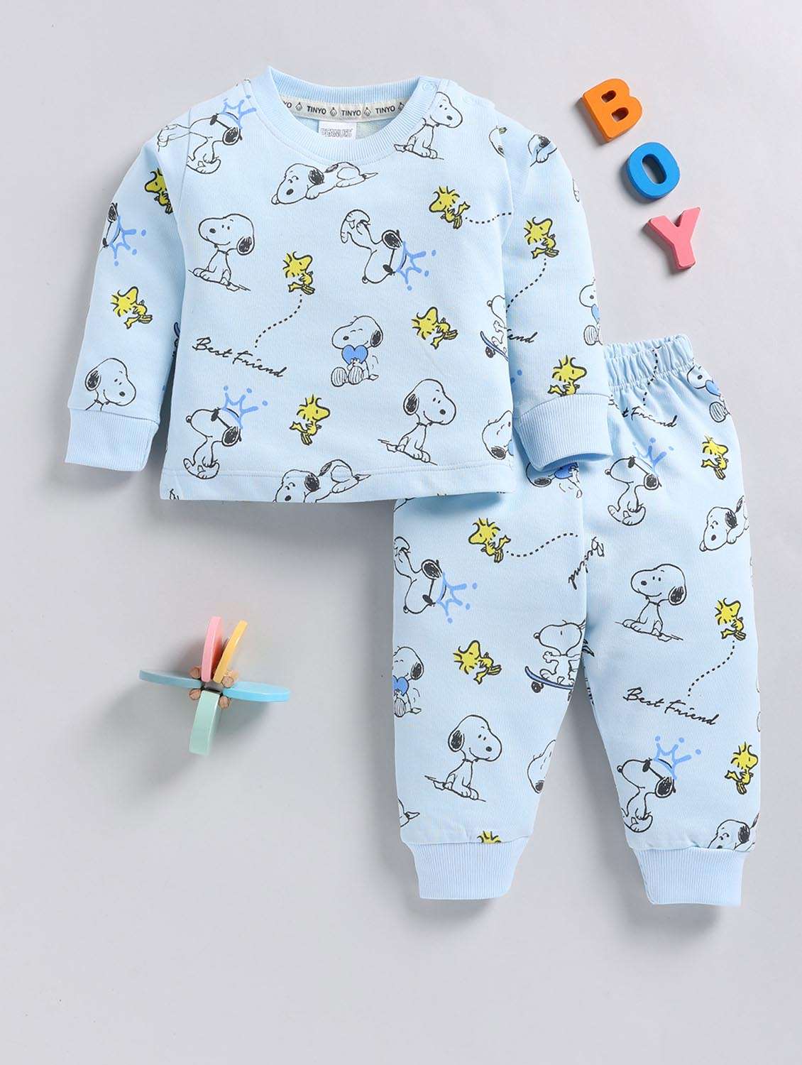 boys printed long sleeve winterwear full length set