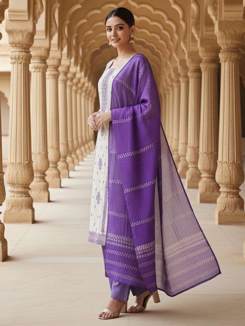 women self design three quarter sleeve kurta pant with dupatta set - 22357038 -  Standard Image - 2