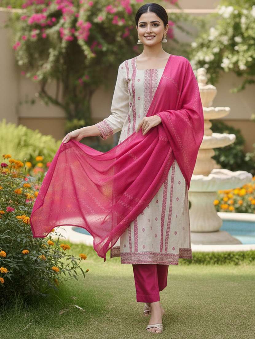 women self design three quarter sleeve kurta pant with dupatta set - 22357039 -  Standard Image - 2